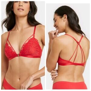Auden Front-Close Lace Ling Bralette Red Small NEW